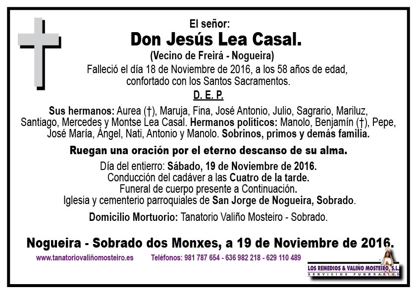 Esquela de Jesús Lea Casal.