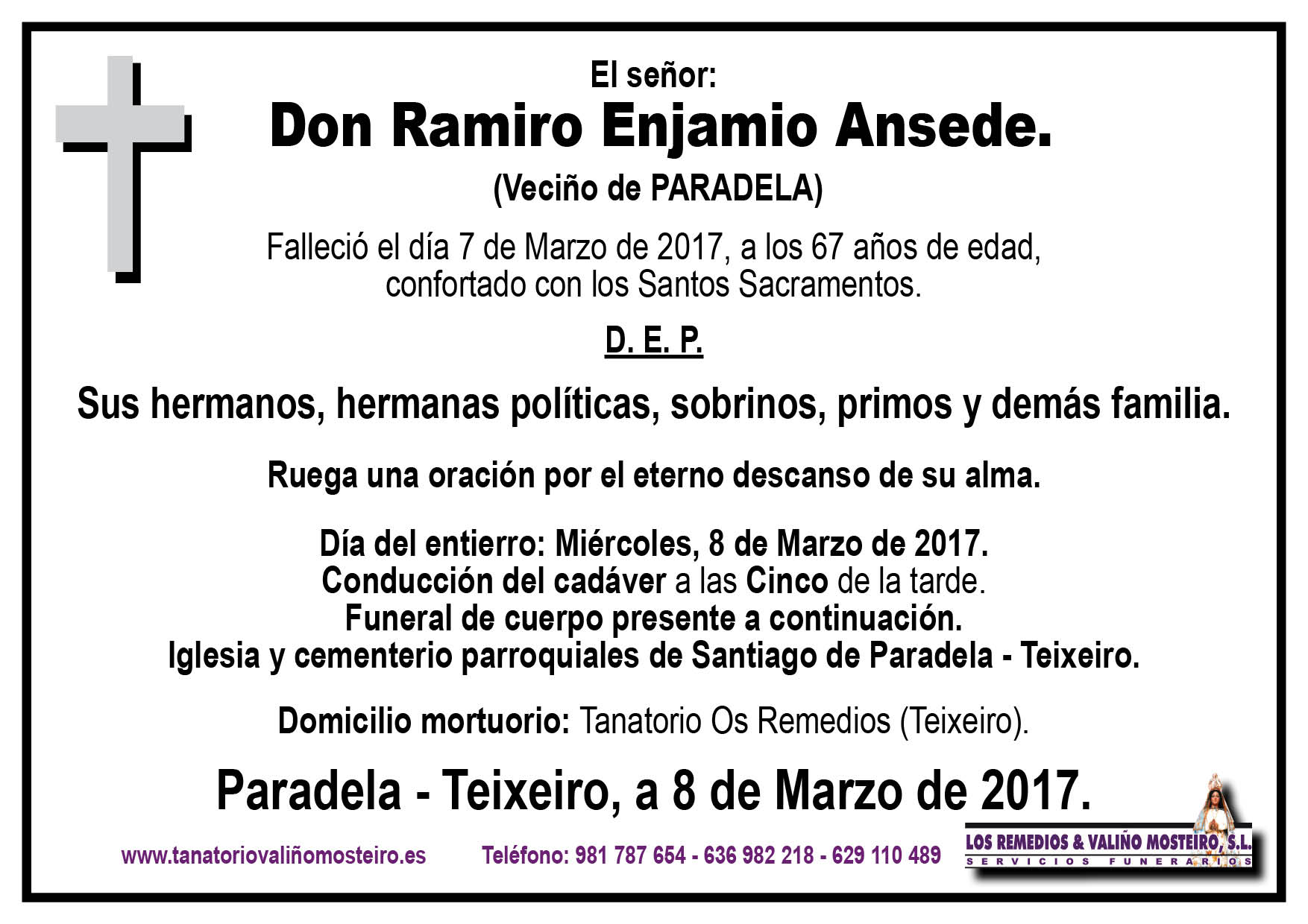 Esquela de Ramiro Enjamio Ansede.