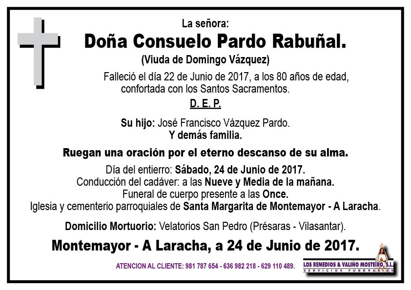 Esquela de Consuelo Pardo Rabuñal.