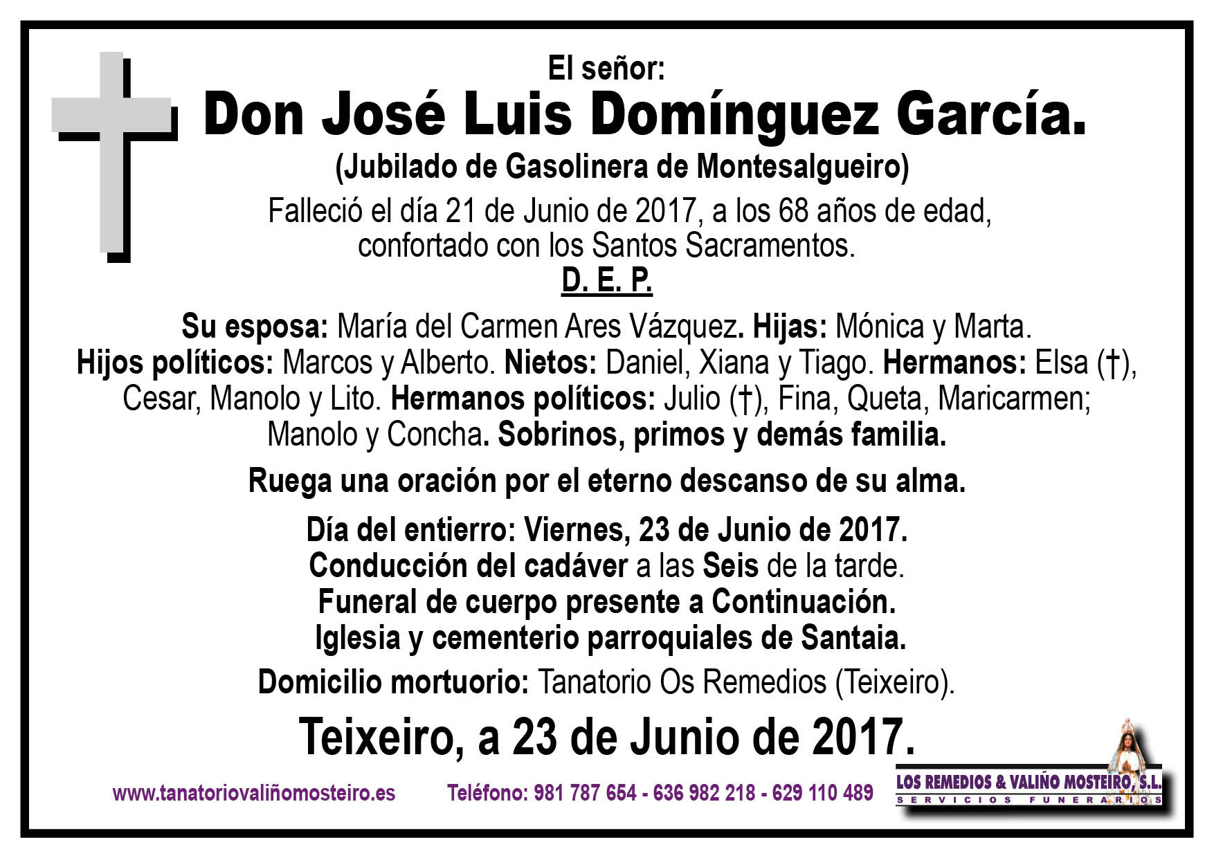 Esquela de José Luis Domínguez García.