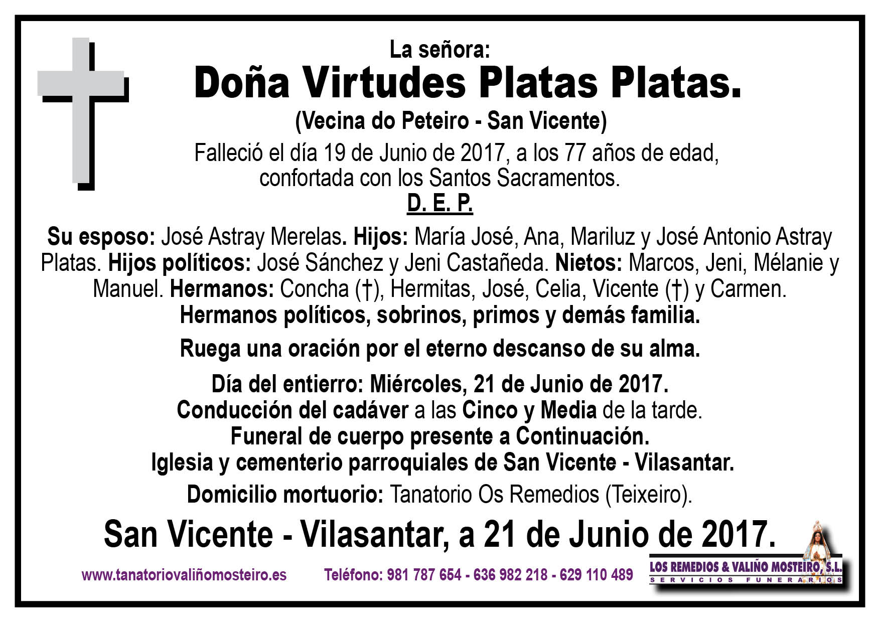 Esquela de Virtudes Platas Platas.