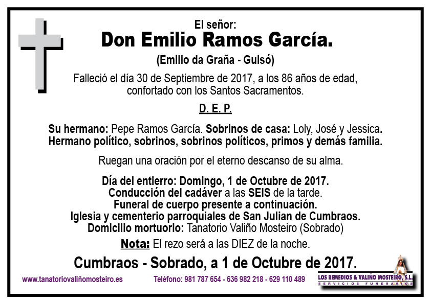 Esquela de Emilio Ramos García.