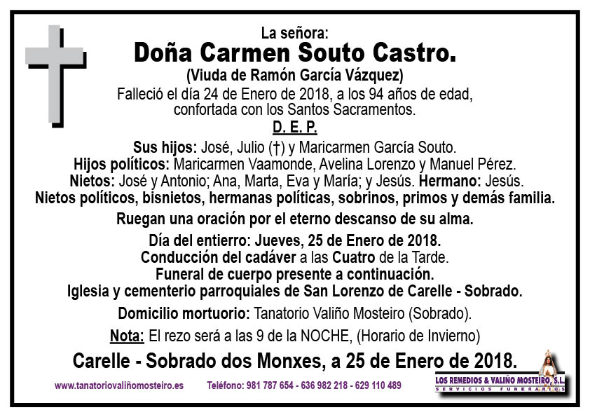 Esquela de Carmen Souto Castro.