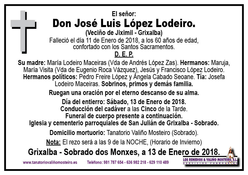 Esquela de José Luis López Lodeiro.