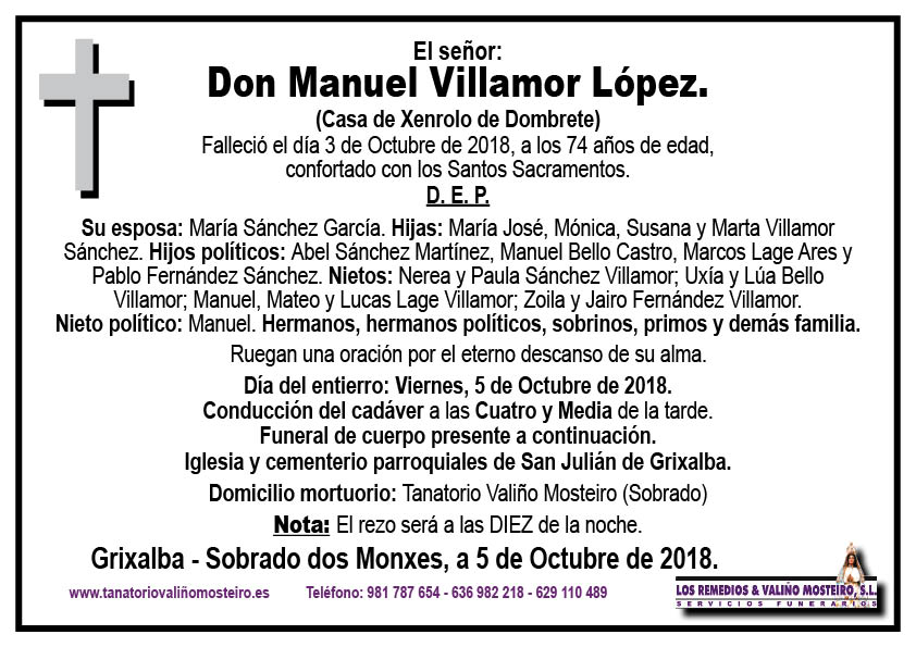 Esquela de Manuel Villamor López.