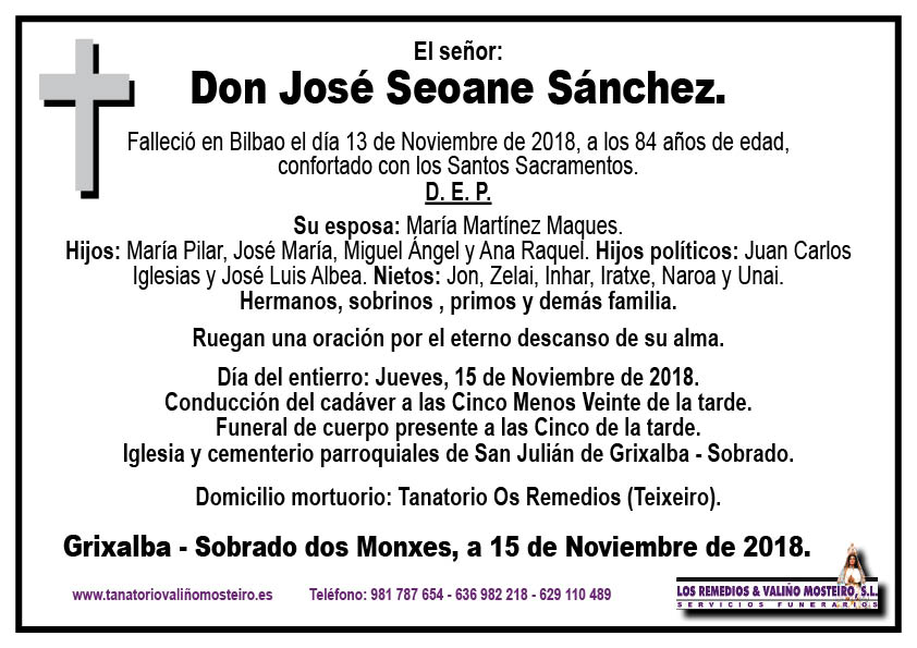 Esquela de José Seoane Sánchez.