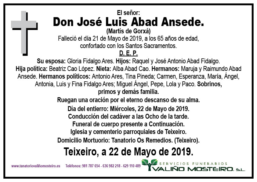 Esquela de José Luis Abad Ansede.