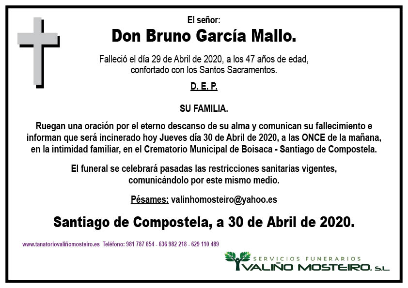 Esquela de Bruno García Mallo.