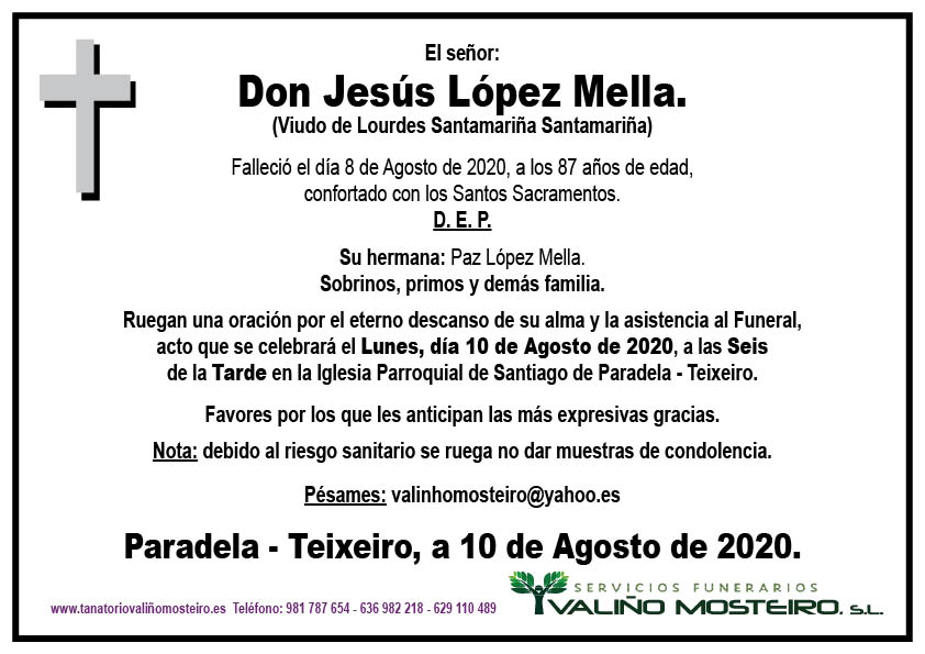 Esquela de Jesús López Mella.