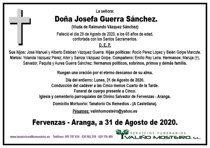 Esquela de Josefa Guerra Sánchez.