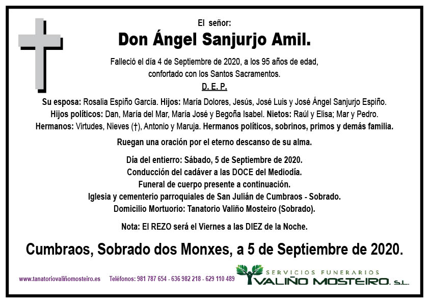 Esquela de Ángel Sanjurjo Amil.