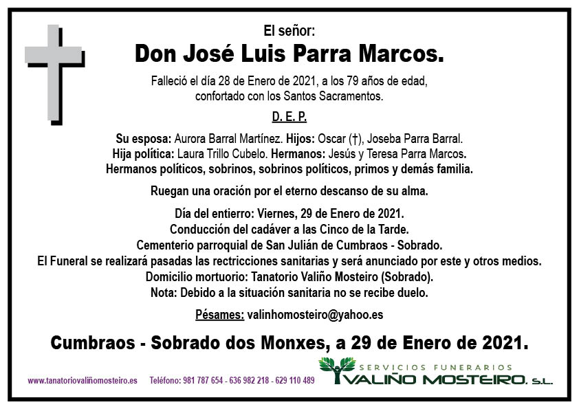 Esquela de José Luis Parra Marcos.