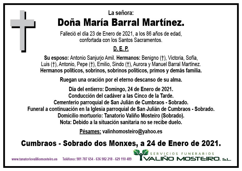 Esquela de María Barral Martínez.