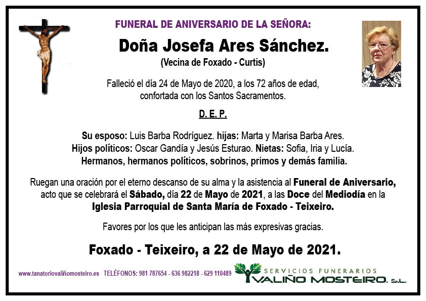 Esquela de Josefa Ares Sánchez.