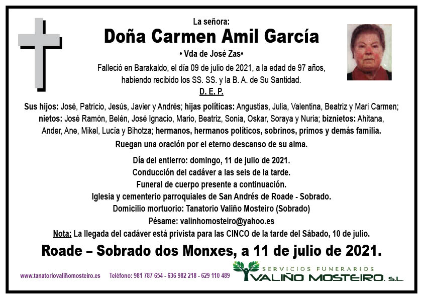 Esquela de Carmen Amil García.