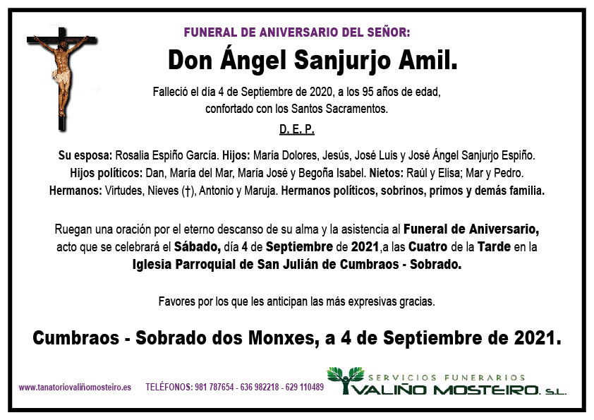 Esquela de Ángel Sanjurjo Amil.