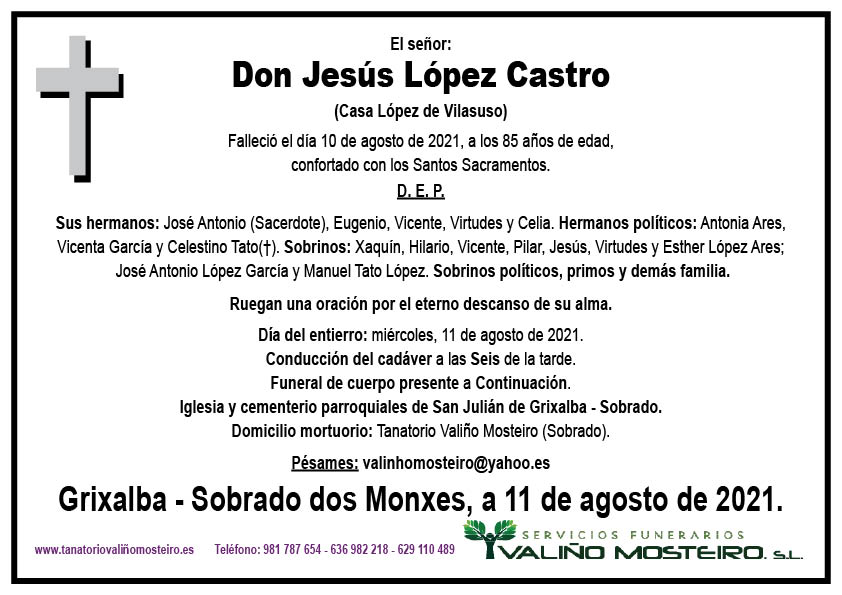 Esquela de Jesús López Castro.