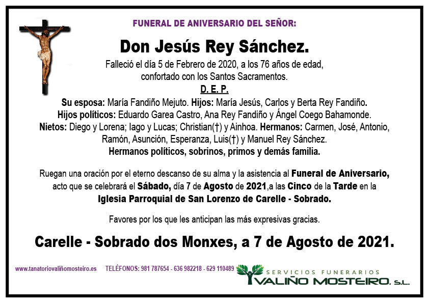 Esquela de Jesús Rey Sánchez.