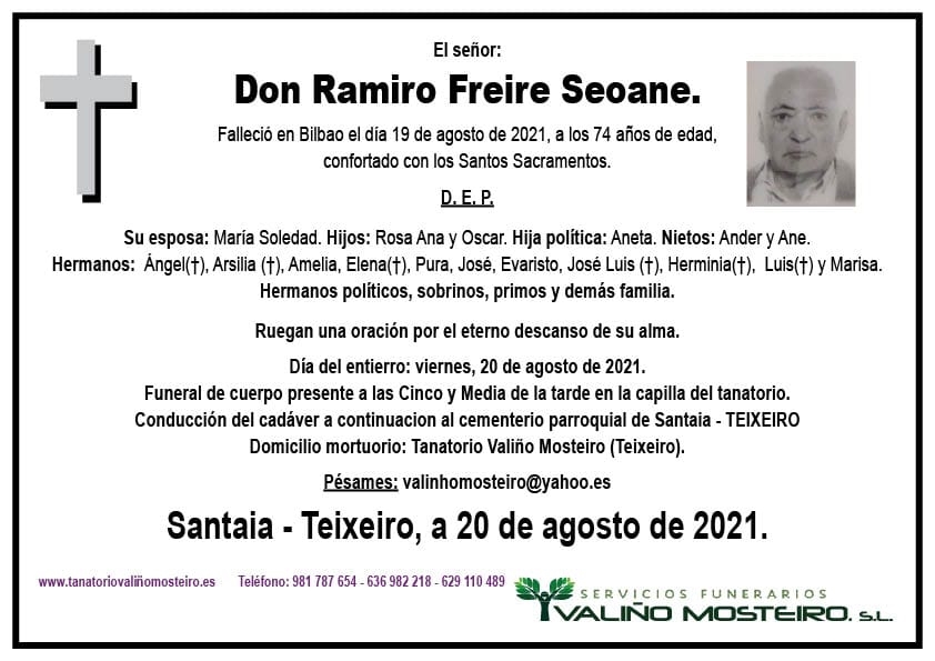 Esquela de Ramiro Freire Seoane.