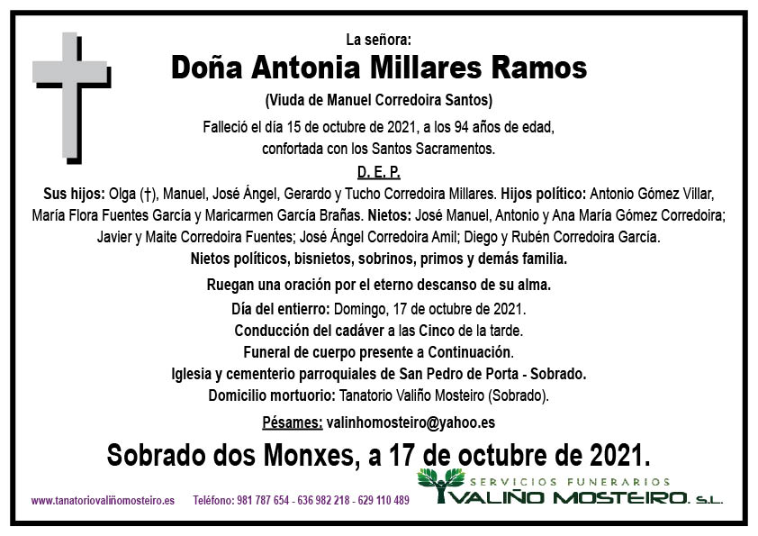 Esquela de Antonia Millares Ramos.