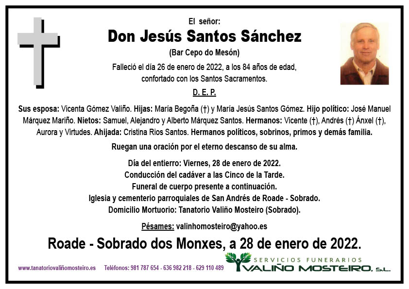 Esquela de Jesús Santos Sánchez.