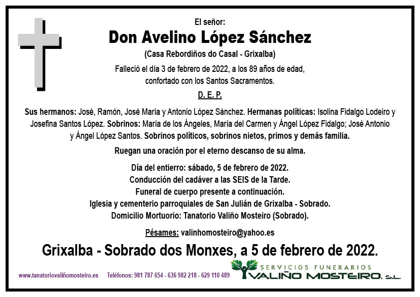 Esquela de Avelino López Sánchez.