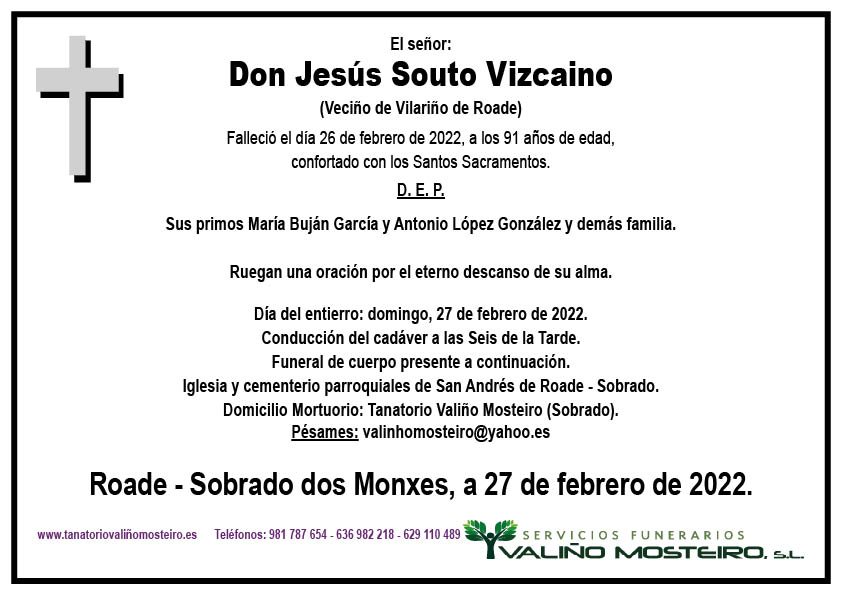 Esquela de Jesús Souto Vizcaino.