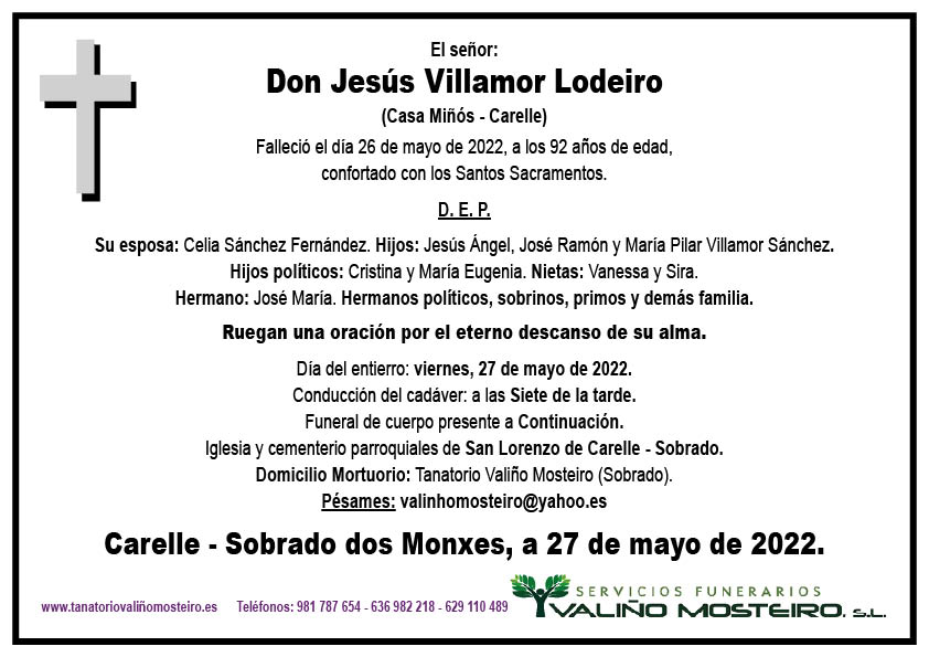 Esquela de Jesús Villamor Lodeiro.