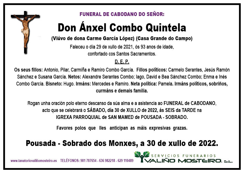 Esquela de Ánxel Combo Quintela