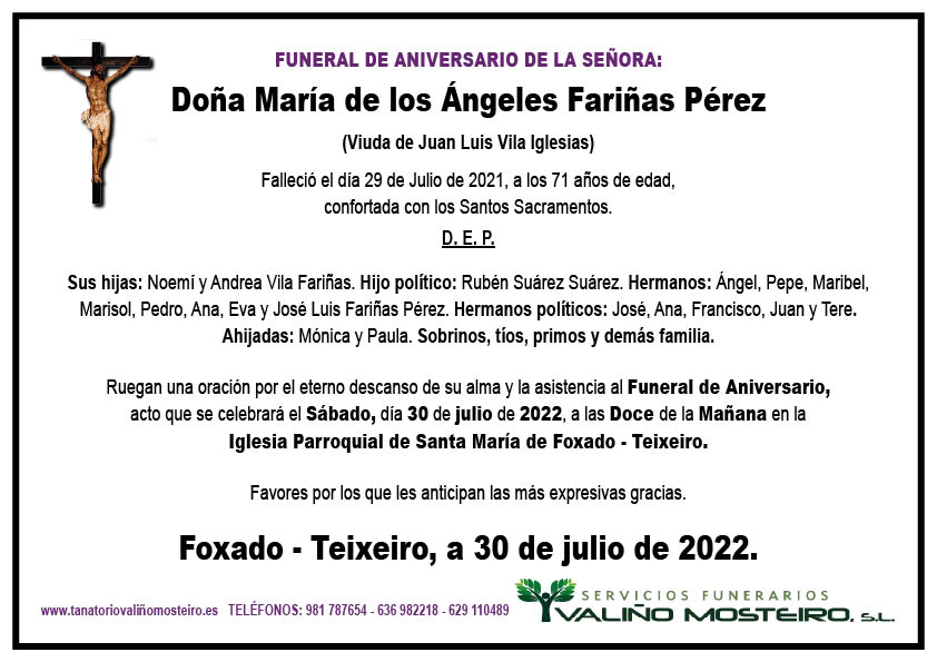 Esquela de María de los Ángeles Fariñas Pérez