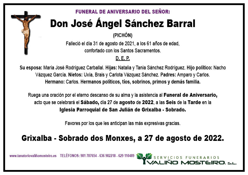 Esquela de José Ángel Sánchez Barral