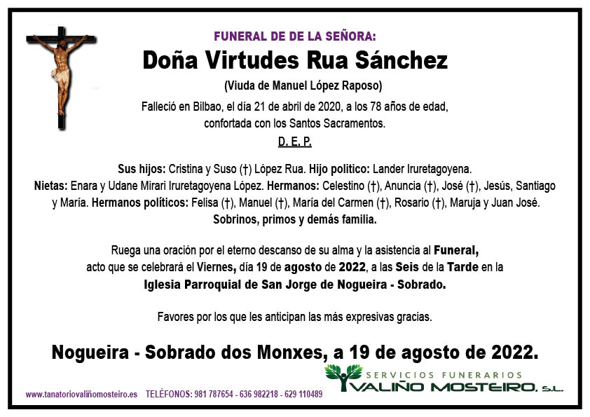 Esquela de Virtudes Rua Sánchez