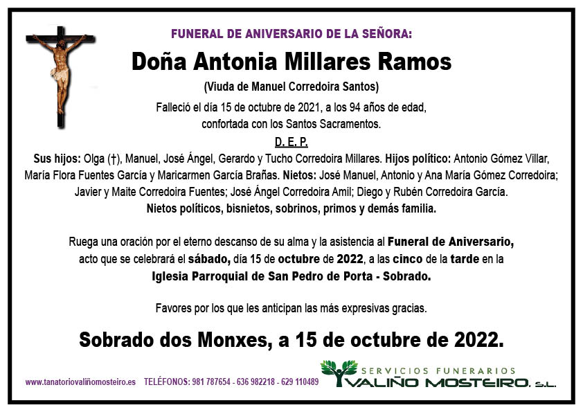 Esquela de Antonia Millares Ramos.