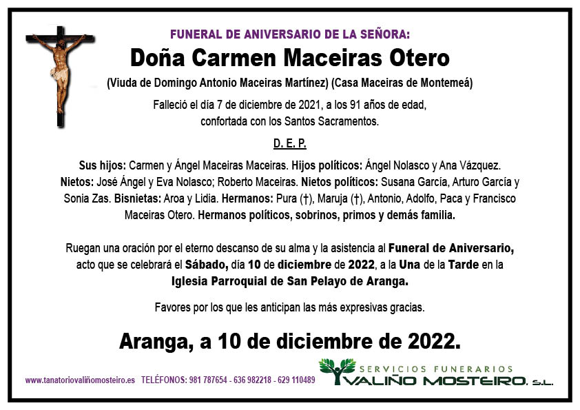 Esquela de Carmen Maceiras Otero.