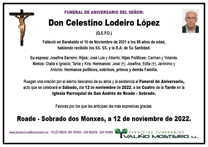 Esquela de Celestino Lodeiro López.