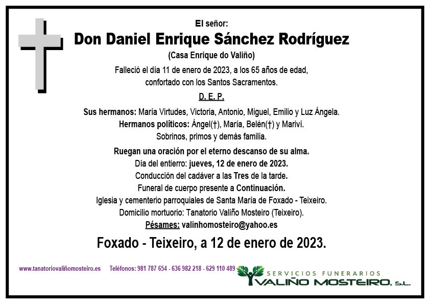 Esquela de Daniel Enrique Sánchez Rodríguez