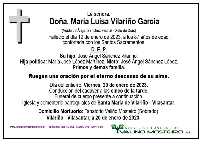 Esquela de María Luisa Vilariño García.