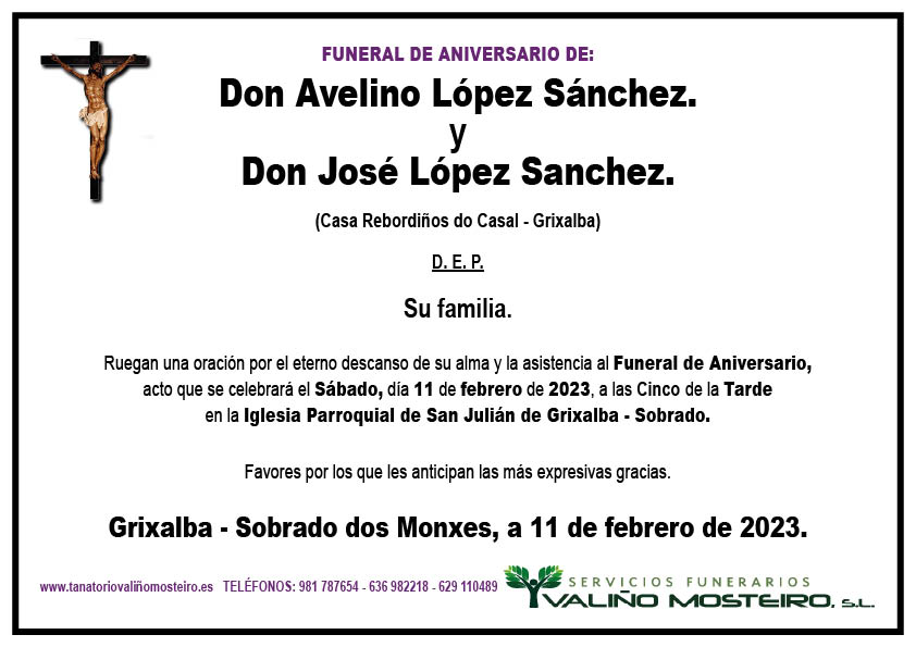 Esquela de Don Avelino López Sánchez  y  Don José López Sanchez.