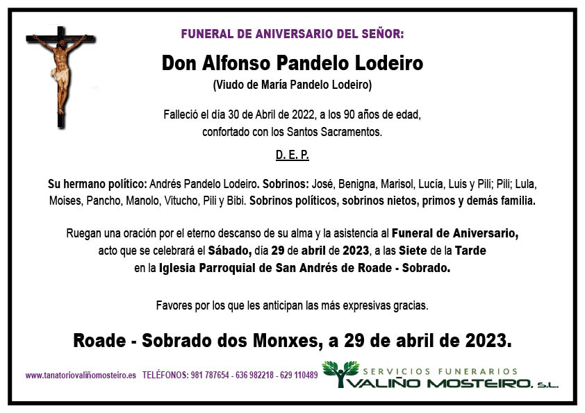 Esquela de Alfonso Pandelo Lodeiro.