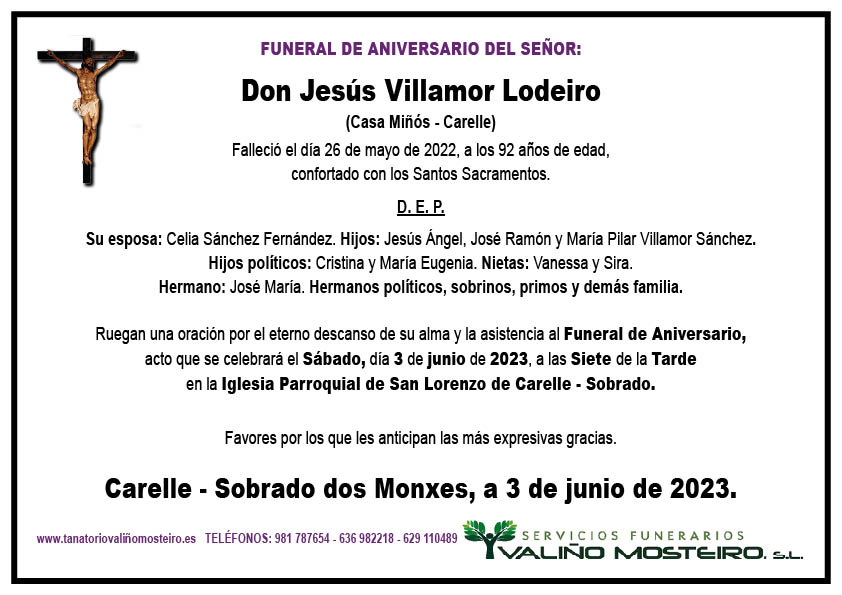 Esquela de Jesús Villamor Lodeiro.