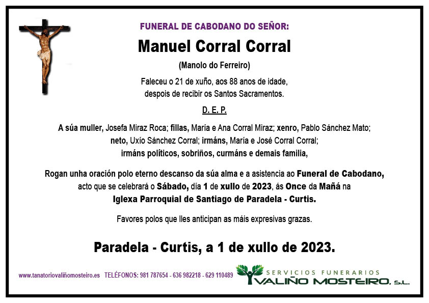 Esquela de Manuel Corral Corral.