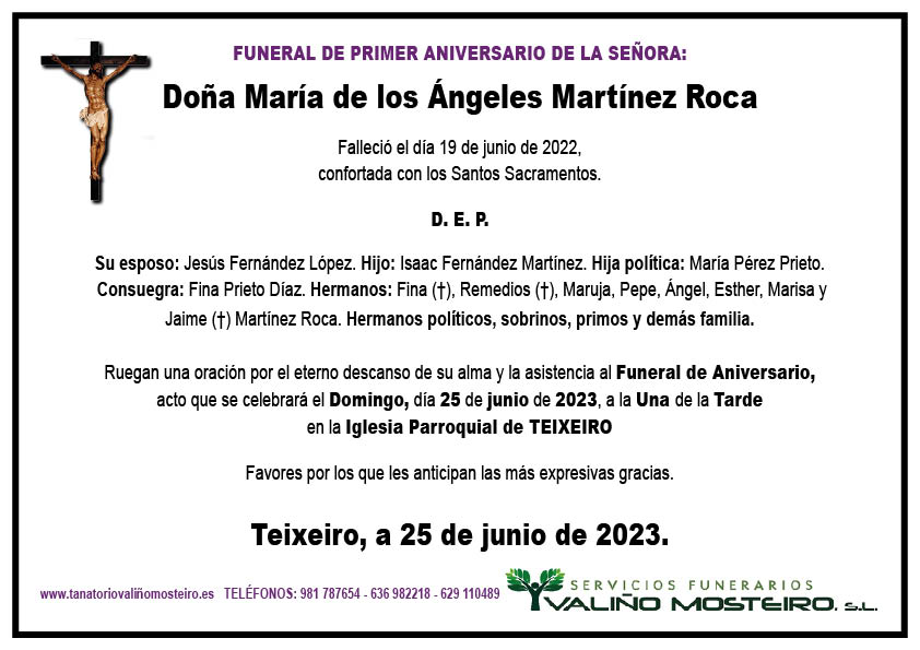 Esquela de María de los Ángeles Martínez Roca