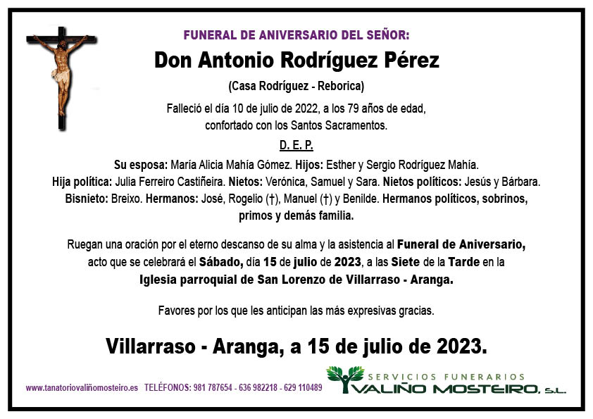 Esquela de Antonio Rodríguez Pérez.