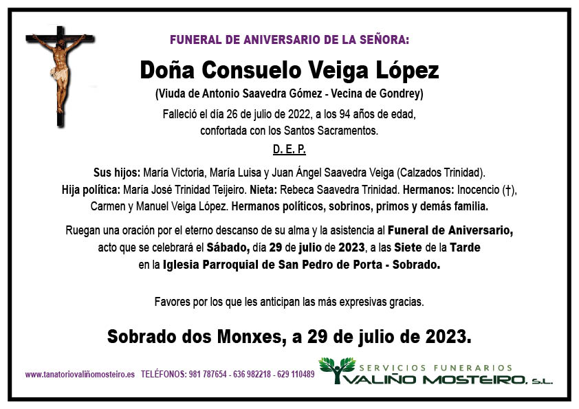 Esquela de Consuelo Veiga López.