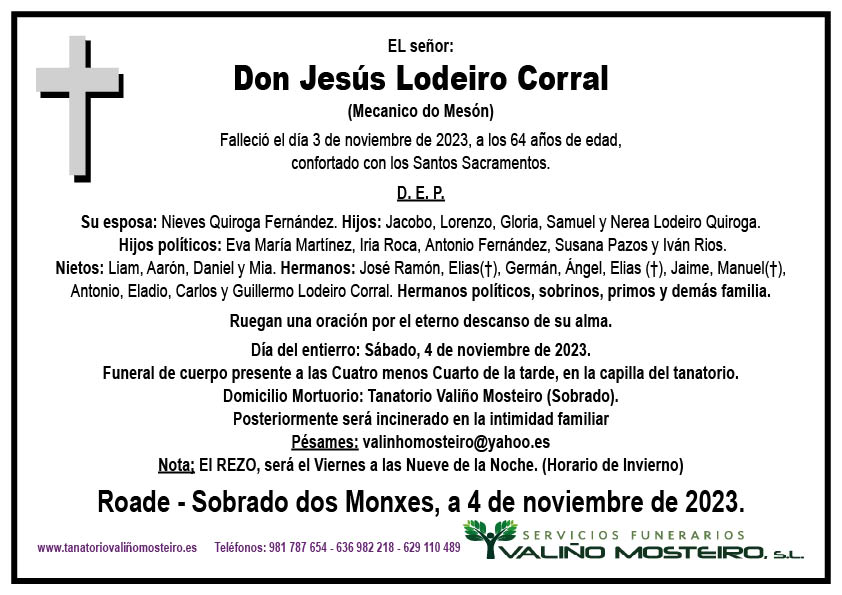 Esquela de Jesús Lodeiro Corral.