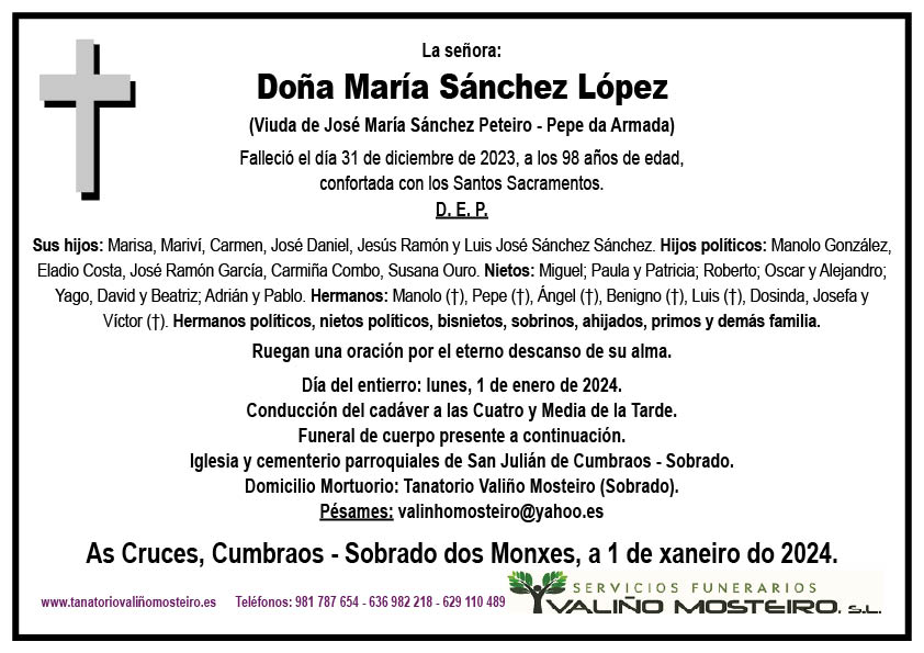 Esquela de María Sánchez López.