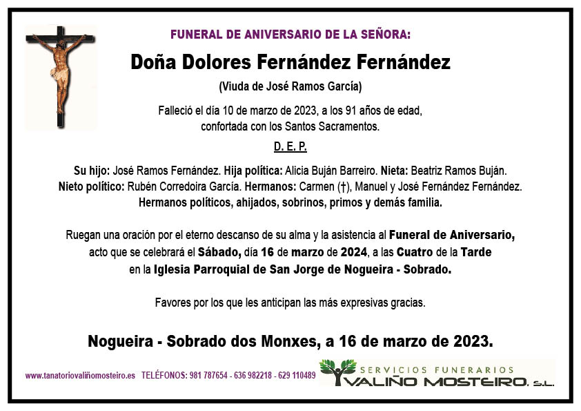 Esquela de Dolores Fernández Fernández.