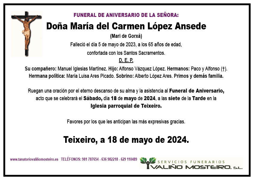 Esquela de María del Carmen López Ansede