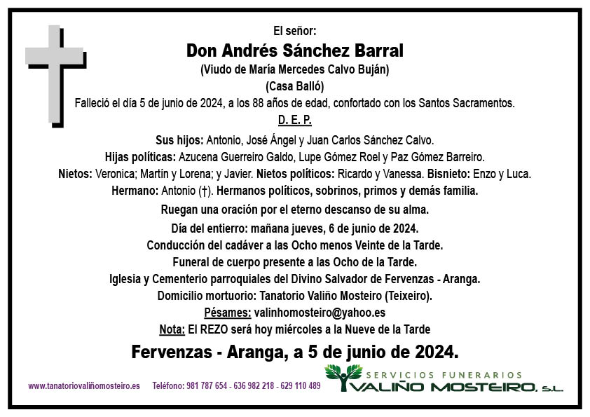 Esquela de Andrés Sánchez Barral.