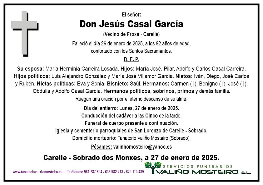 Esquela de Jesús Casal García.